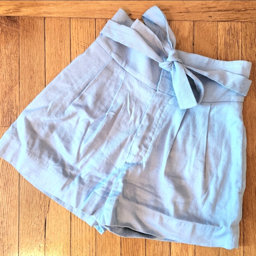 Marc Jacobs Light Blue Cotton and Linen Blend Paperbag High-waisted Shorts